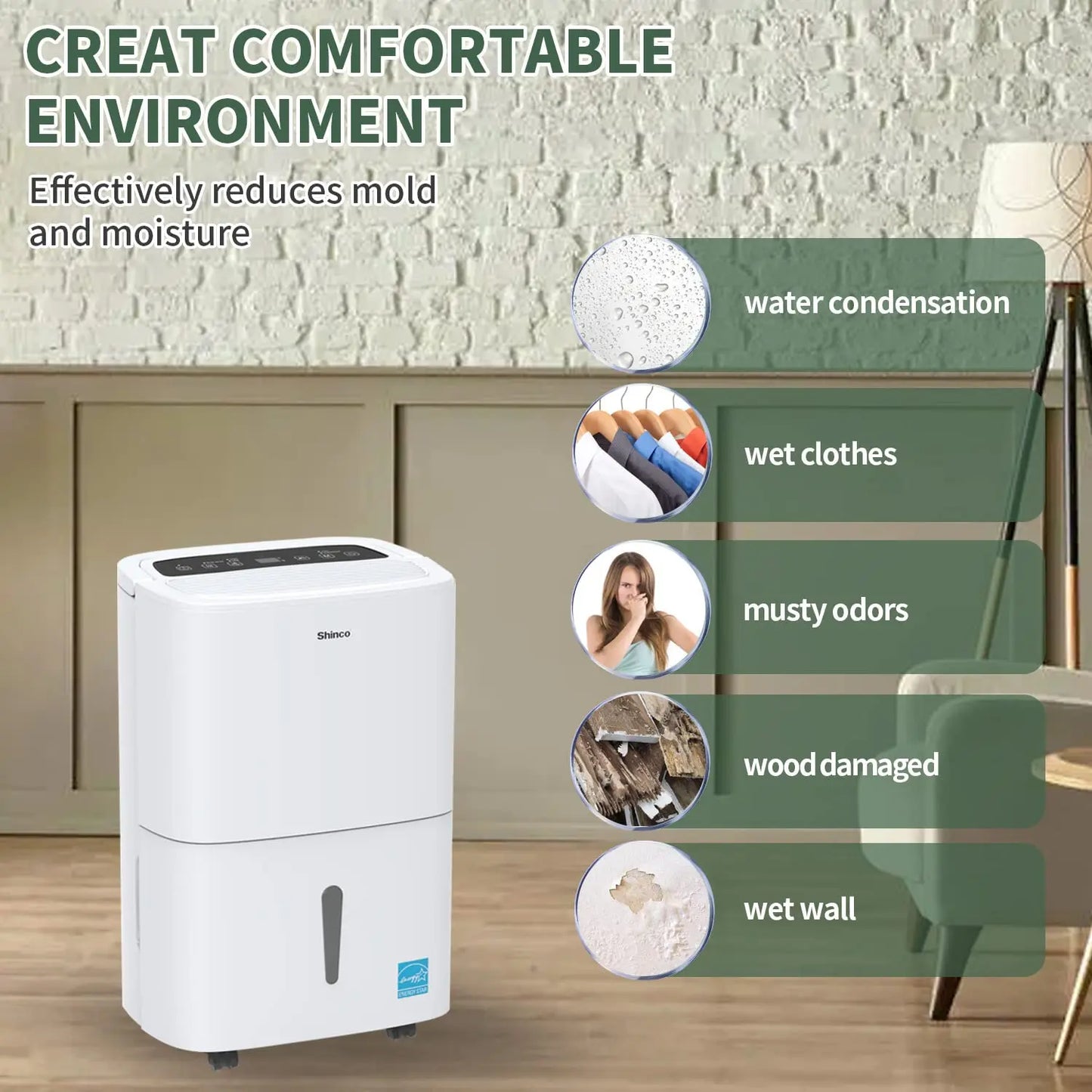 Shinco 150 Pints Energy Star Dehumidifier With Built-In Pump