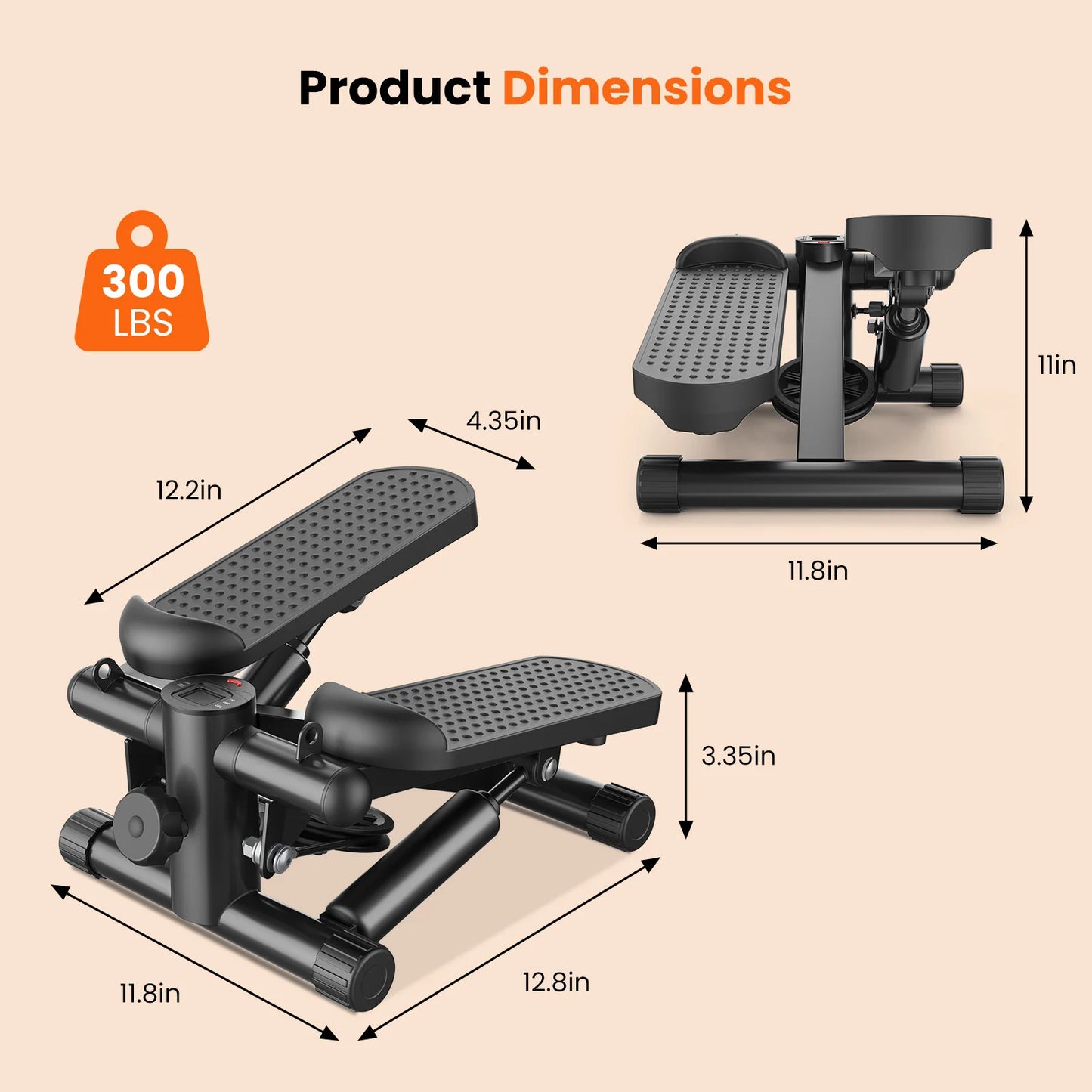 Hydraulic Mini Stepper With Resistance Bands LCD Monitor For Home