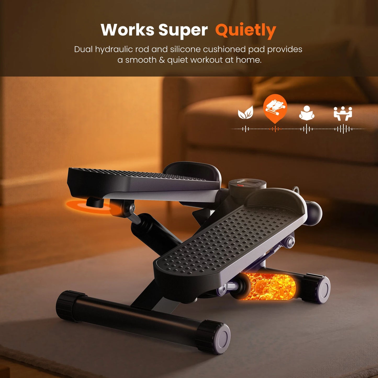 JHK Hydraulic Mini Stepper With Resistance Bands And LCD Monitor