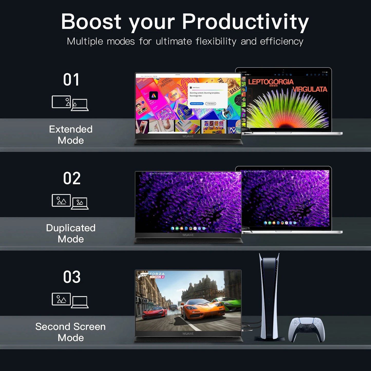 WUAWE Portable Monitor 1080P USB C HDMI External Second Screen