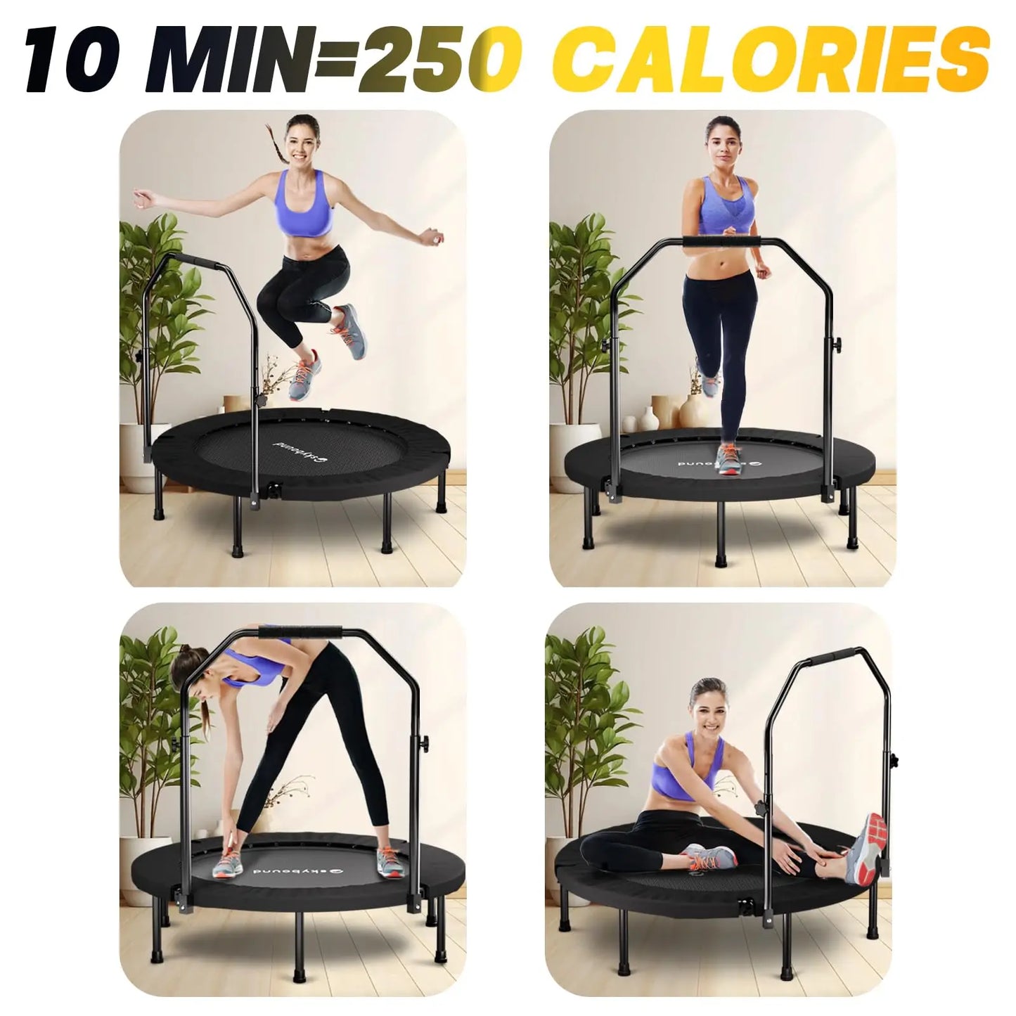 Foldable Adult Fitness Trampoline Rebounder With Adjustable Handle