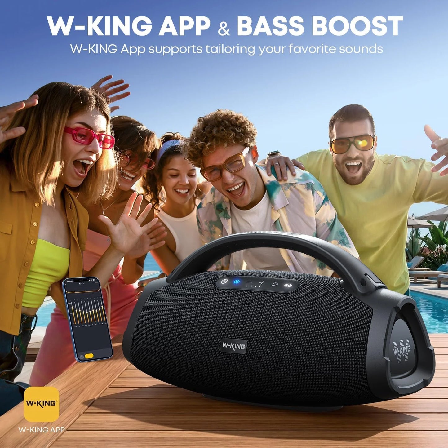 W-KING 330W Wireless Bluetooth Speaker IPX7 Waterproof Strong Bass Output