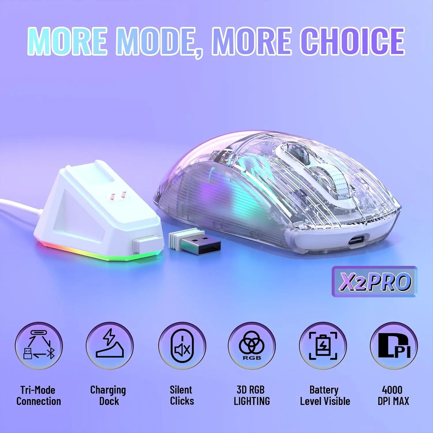 Attack Shark X2Pro Wireless Gaming Mouse RGB Charging Dock Silent