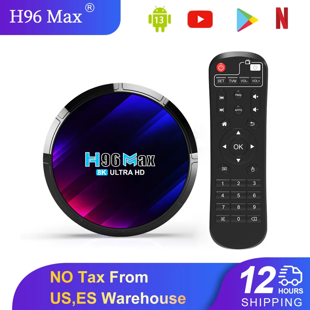 H96 Android 13 TV Box Quad Core 8K WIFI6 Streaming