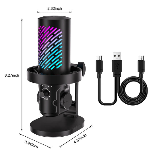 Tenlamp RGB USB Gaming Microphone Condenser Noise Cancelling For Streaming