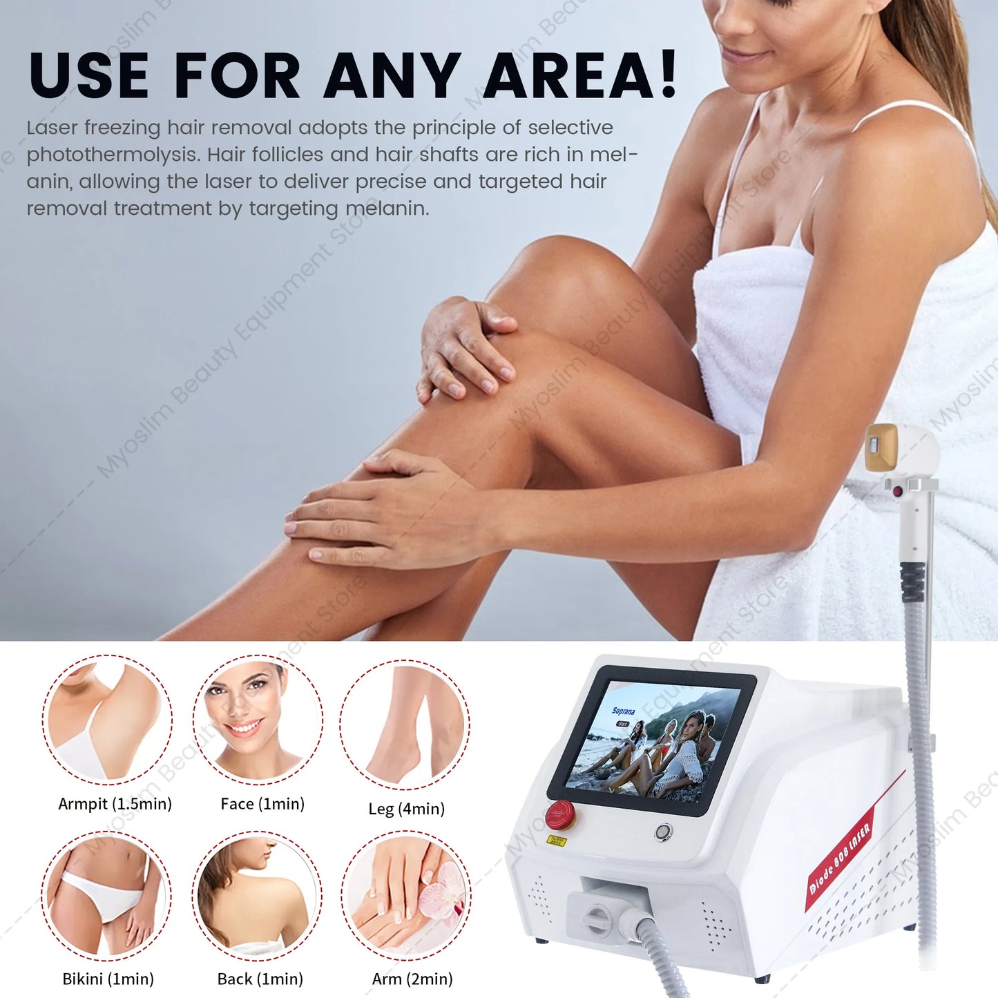 Myoslim 808nm Diode Laser Hair Removal Machine Ice Painless Cooling