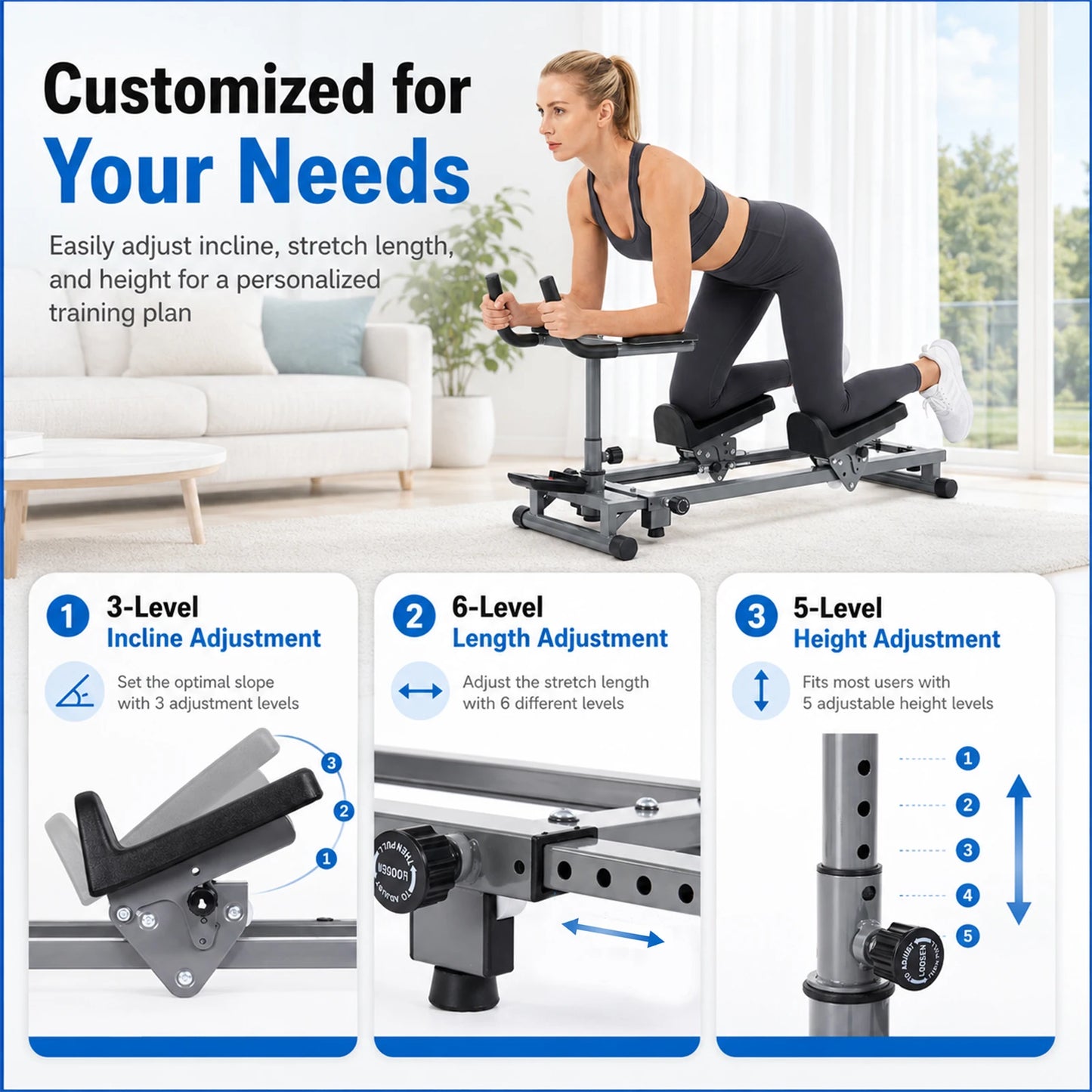Adjustable Back Stretcher Crawling Machine Counter Home Gym Fitness Training