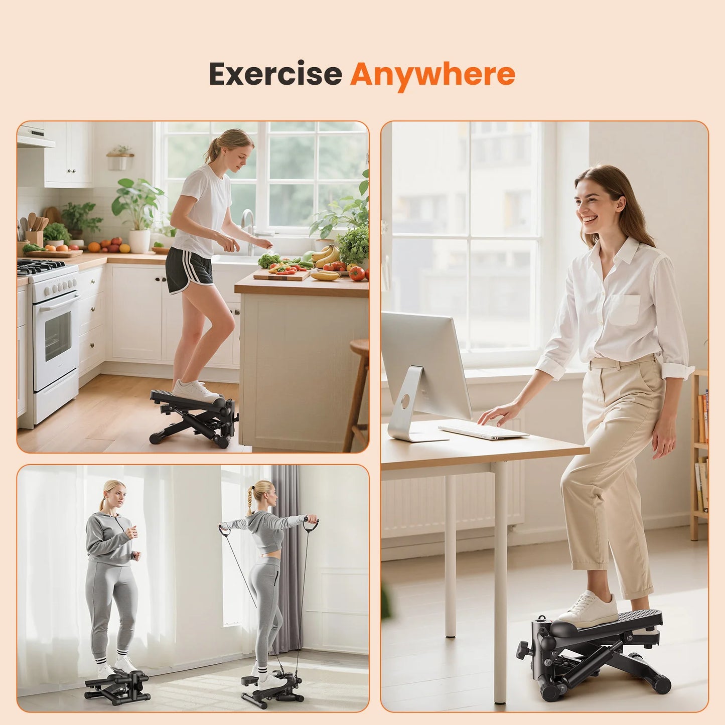 JHK Hydraulic Mini Stepper With Resistance Bands And LCD Monitor