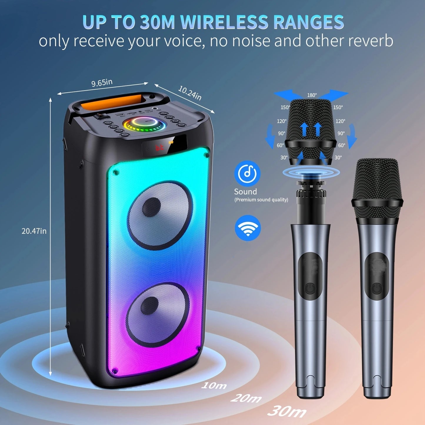 FanFun Bluetooth Karaoke Speaker System With LED Lights Remote Control