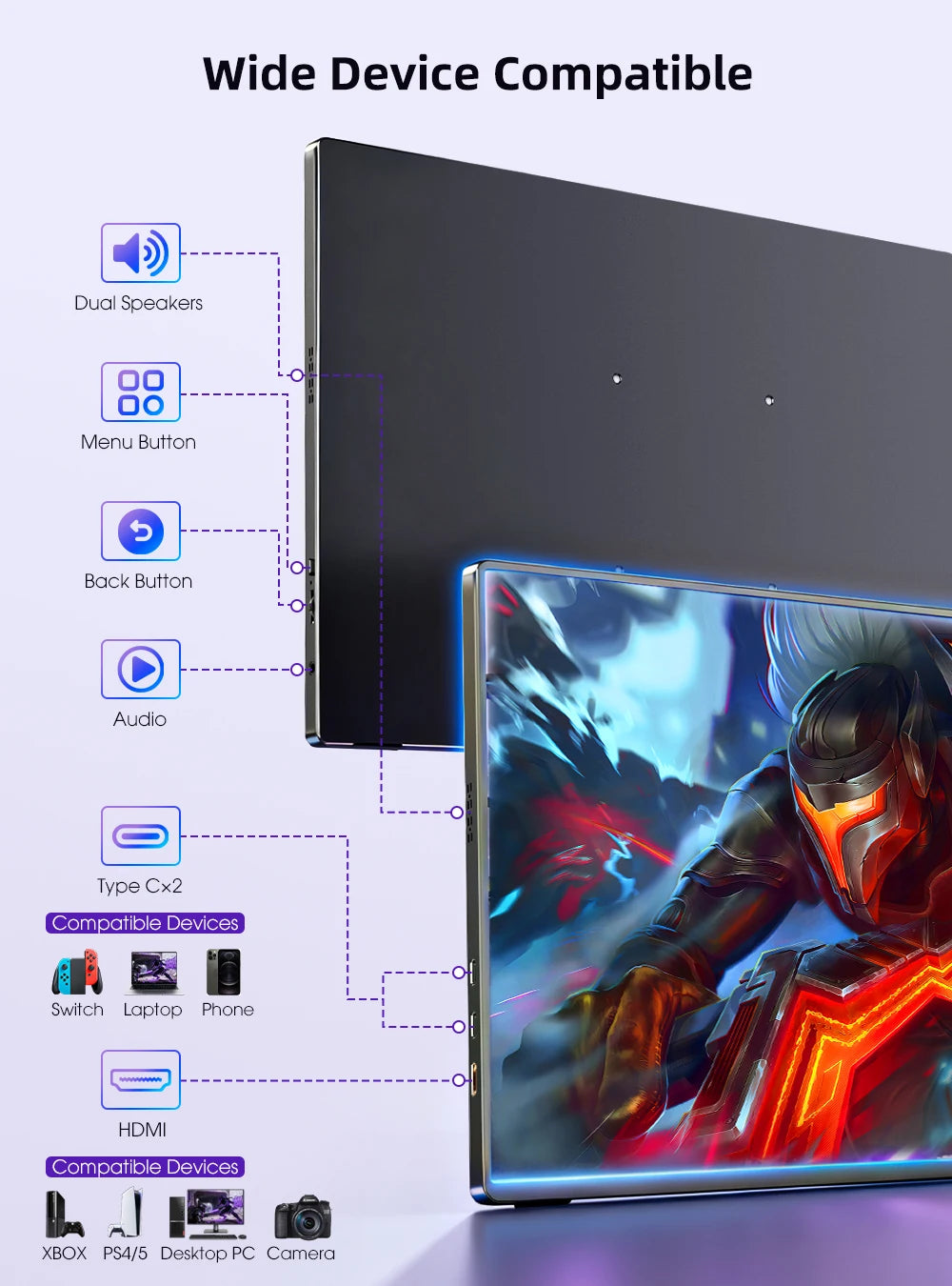 Uperfect Portable Monitor Qled Gaming Display With Speakers Usb Hdmi