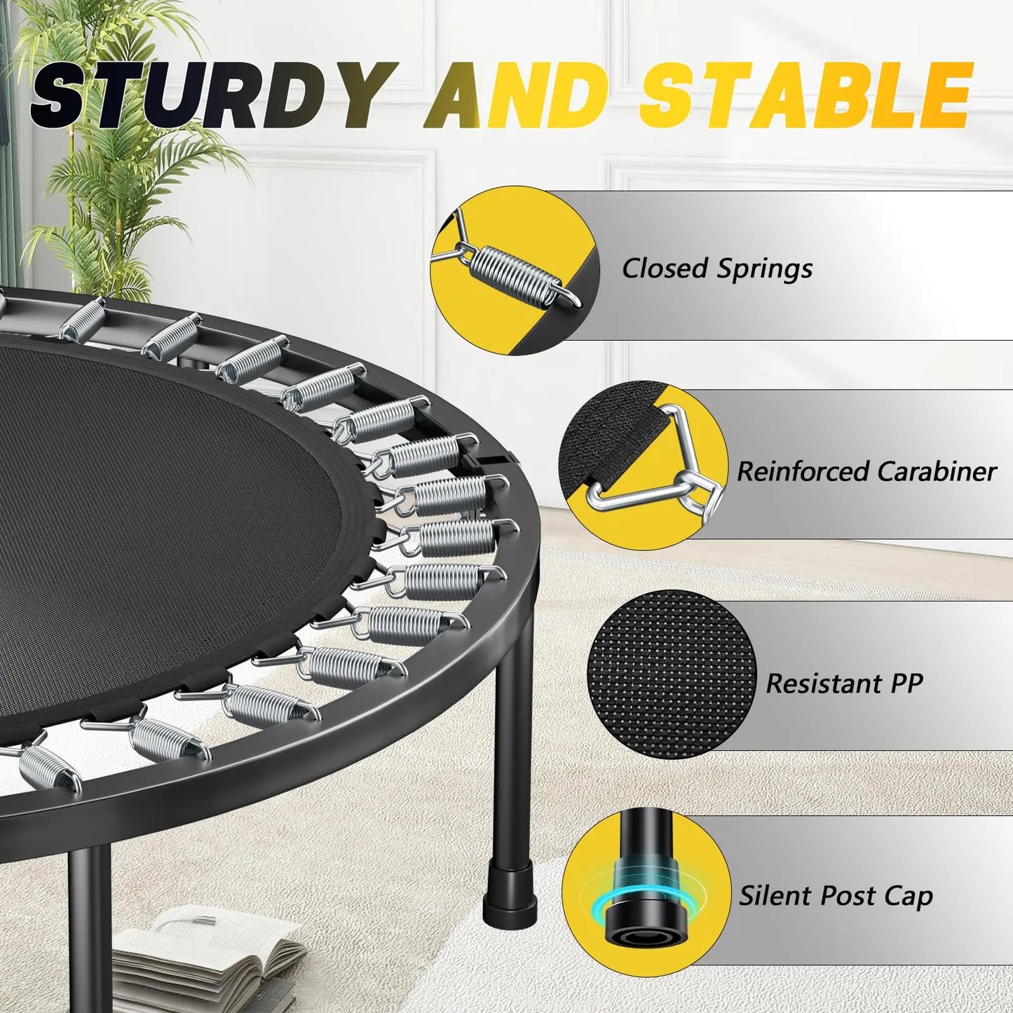 Foldable Adult Fitness Trampoline Rebounder With Adjustable Handle