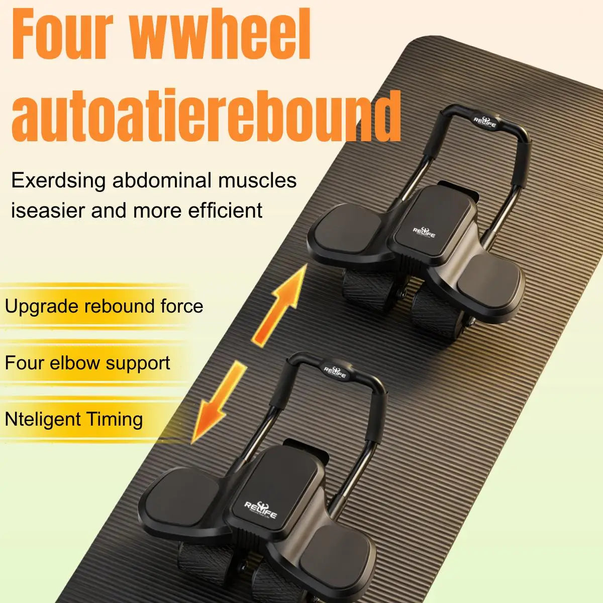 Automatic Rebound Four Wheel Ab Roller And Knee Mat