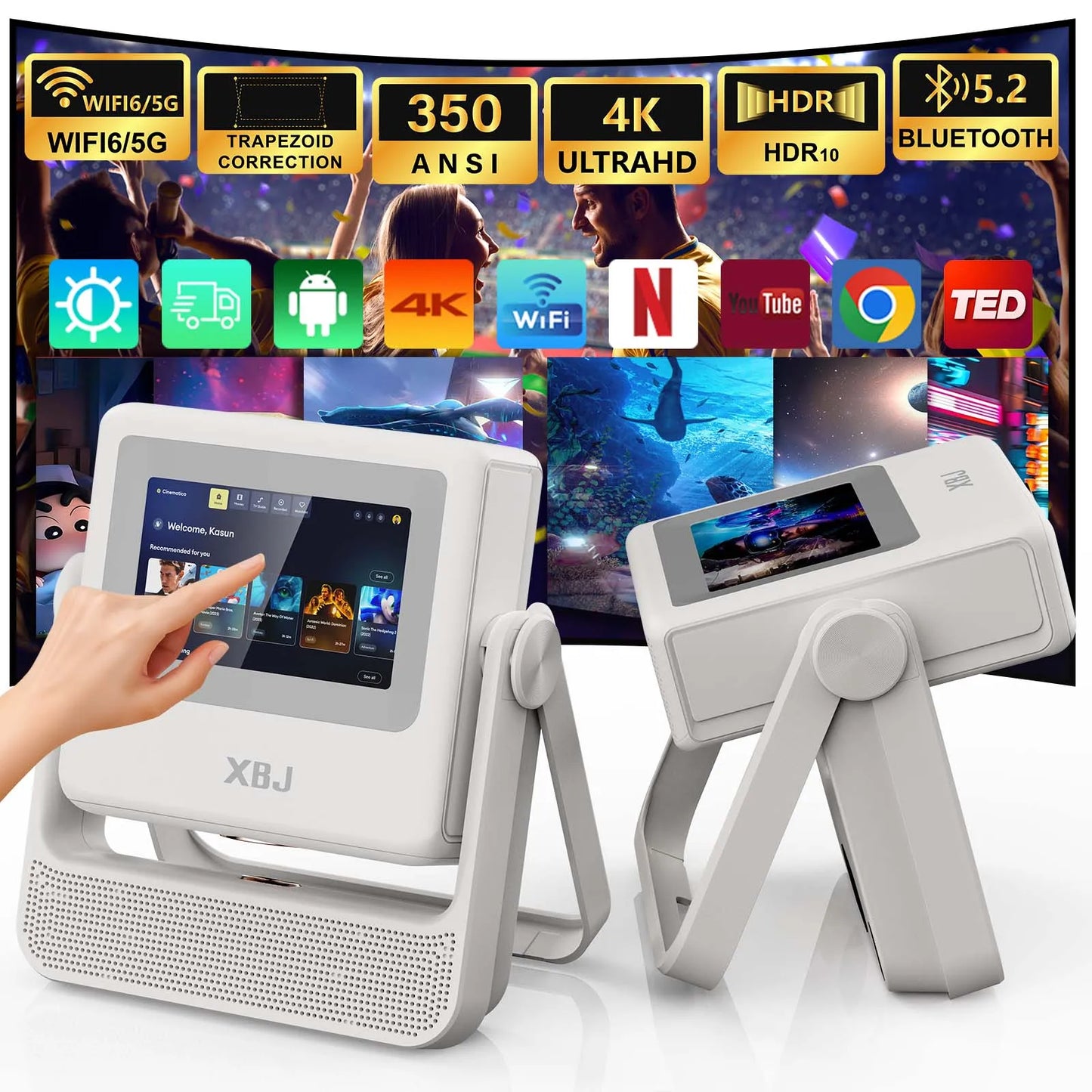 XBJ A5Pro 1080p Projector Auto Focus Wifi Bluetooth Portable Cinema