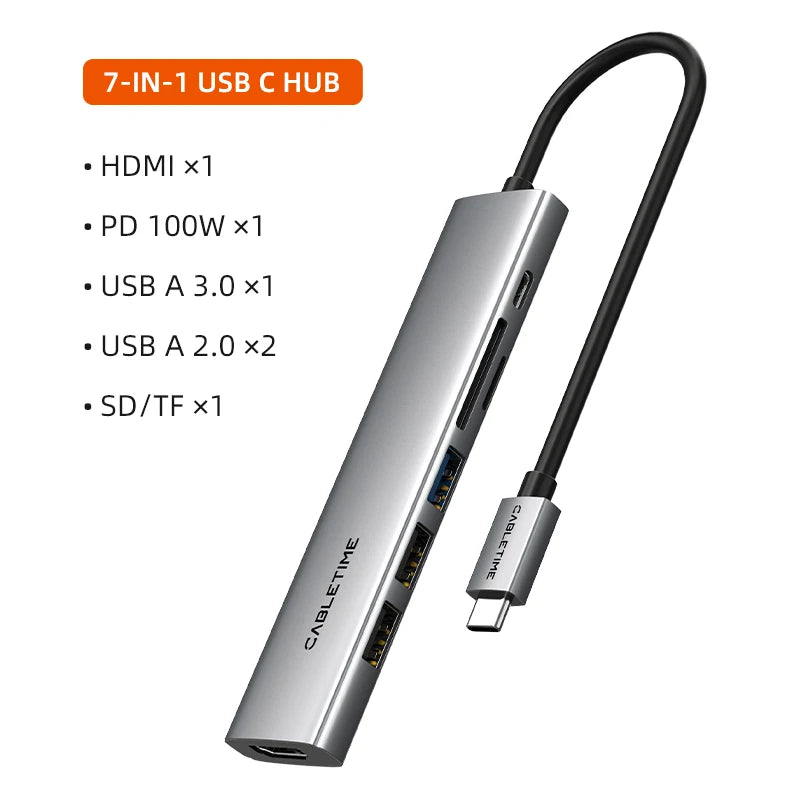 CABLETIME Multiport USB C Hub 4K HDMI 100W Power Dock