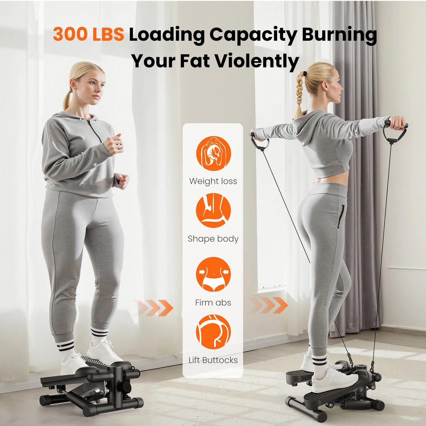 Hydraulic Mini Stepper With Resistance Bands LCD Monitor For Home