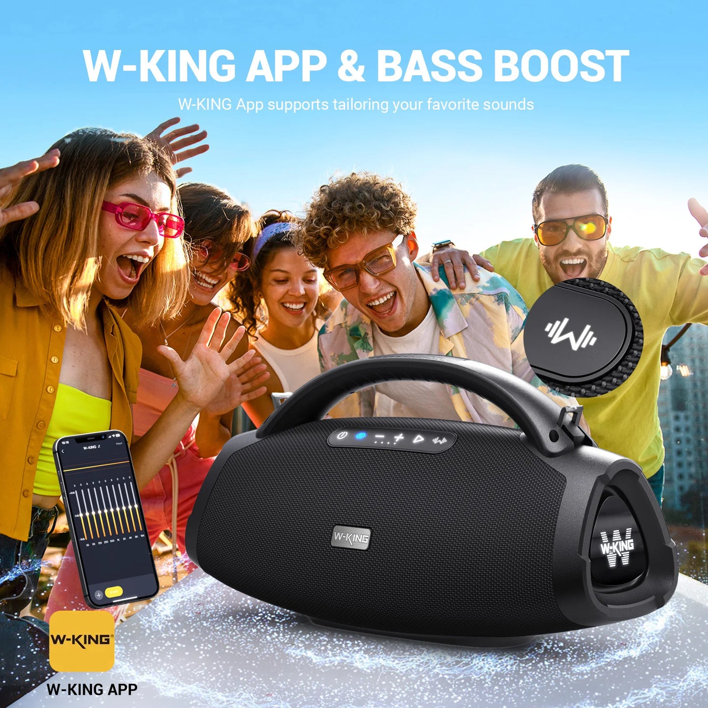 W-King D20 Portable Bluetooth Speaker 200W IPX7 Waterproof Outdoor Boombox