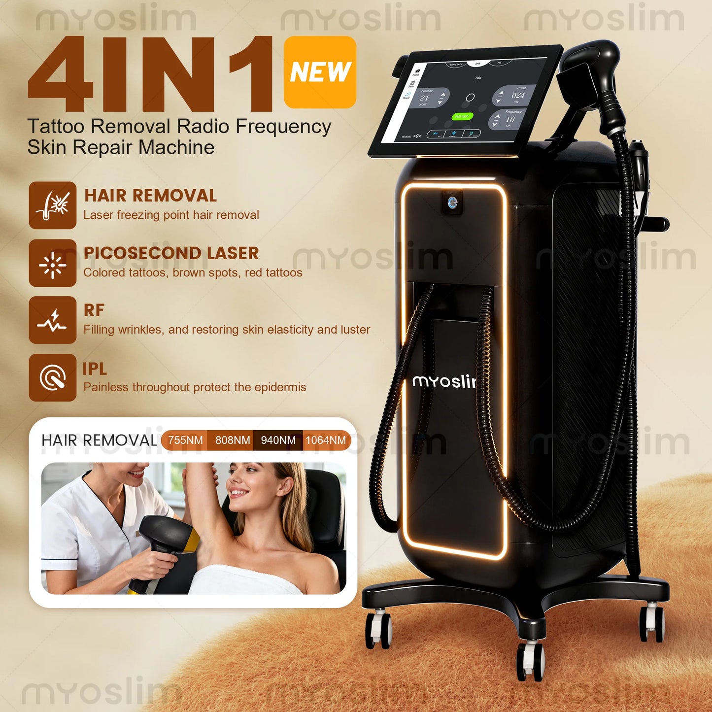 Myoslim 5000W Professional Diode Laser IPL RF Hair Tattoo Machine