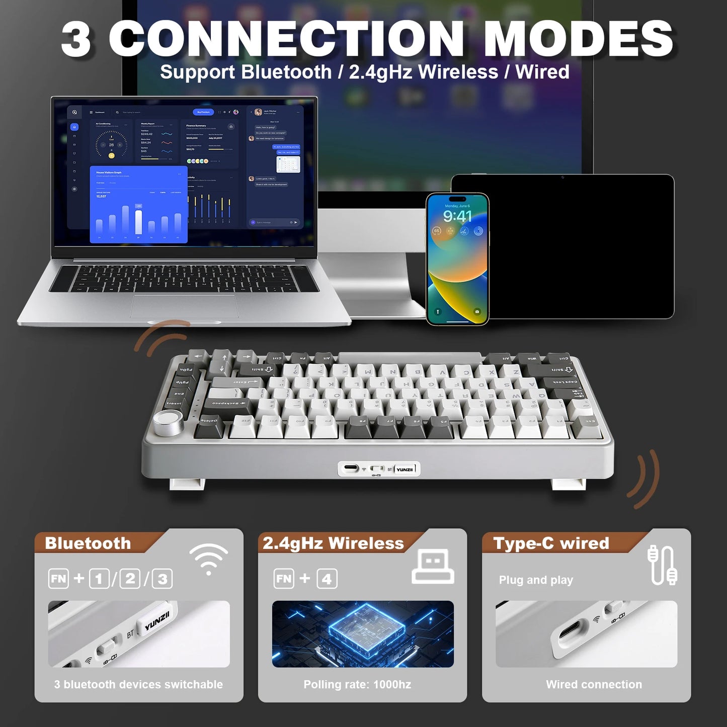 YUNZII B75 PRO Wireless Mechanical Keyboard RGB Hot Swap Custom